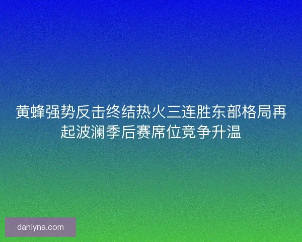 黄蜂强势反击终结热火三连胜东部格局再起波澜季后赛席位竞争升温