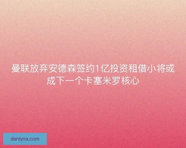 曼联放弃安德森签约1亿投资租借小将或成下一个卡塞米罗核心